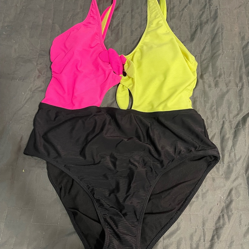 No Boundaries Neon Pink and Yellow Swimsuit